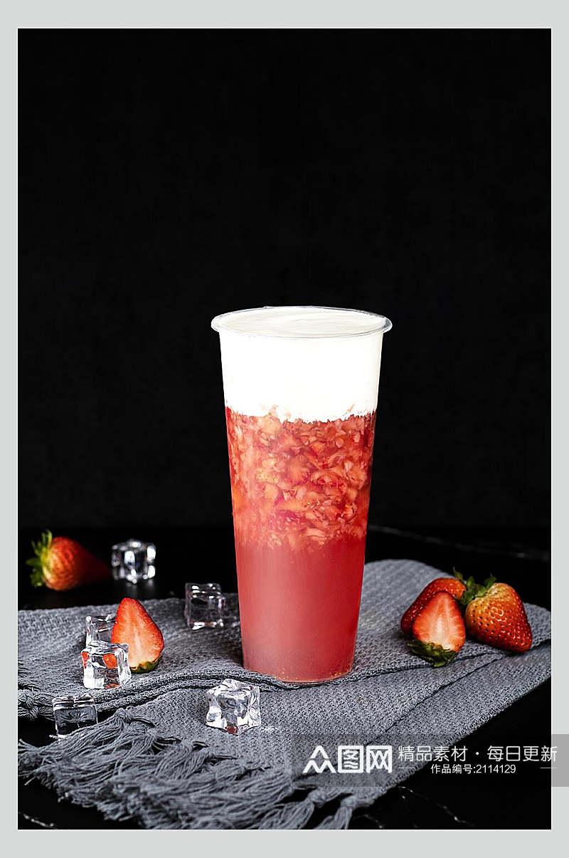 新鲜草莓果汁奶茶美食摄影图片素材