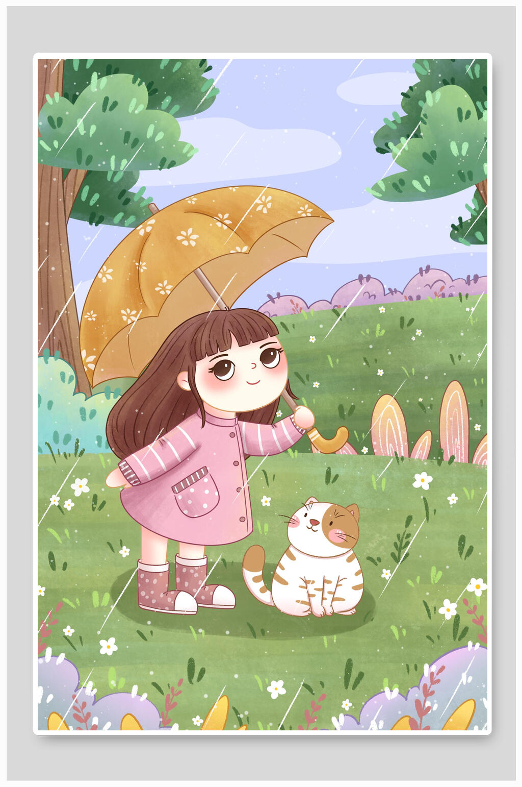 中国风花草植物节气海报插画素材素材