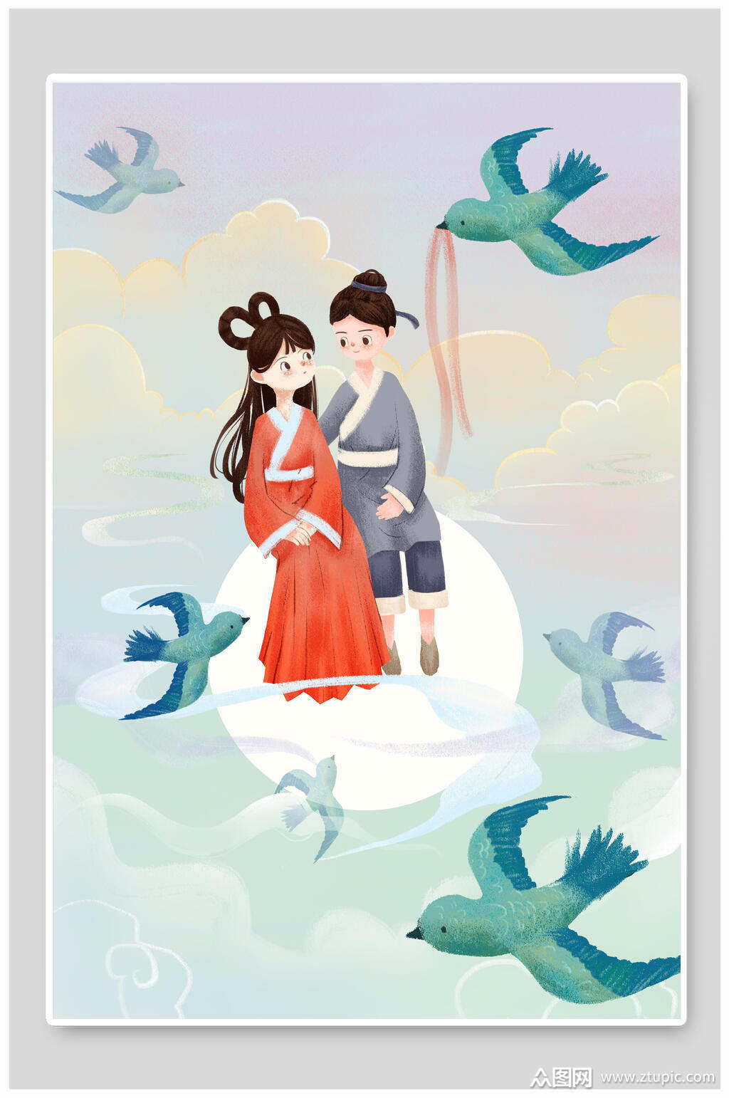 浪漫甜蜜七夕节七夕促销海报素材