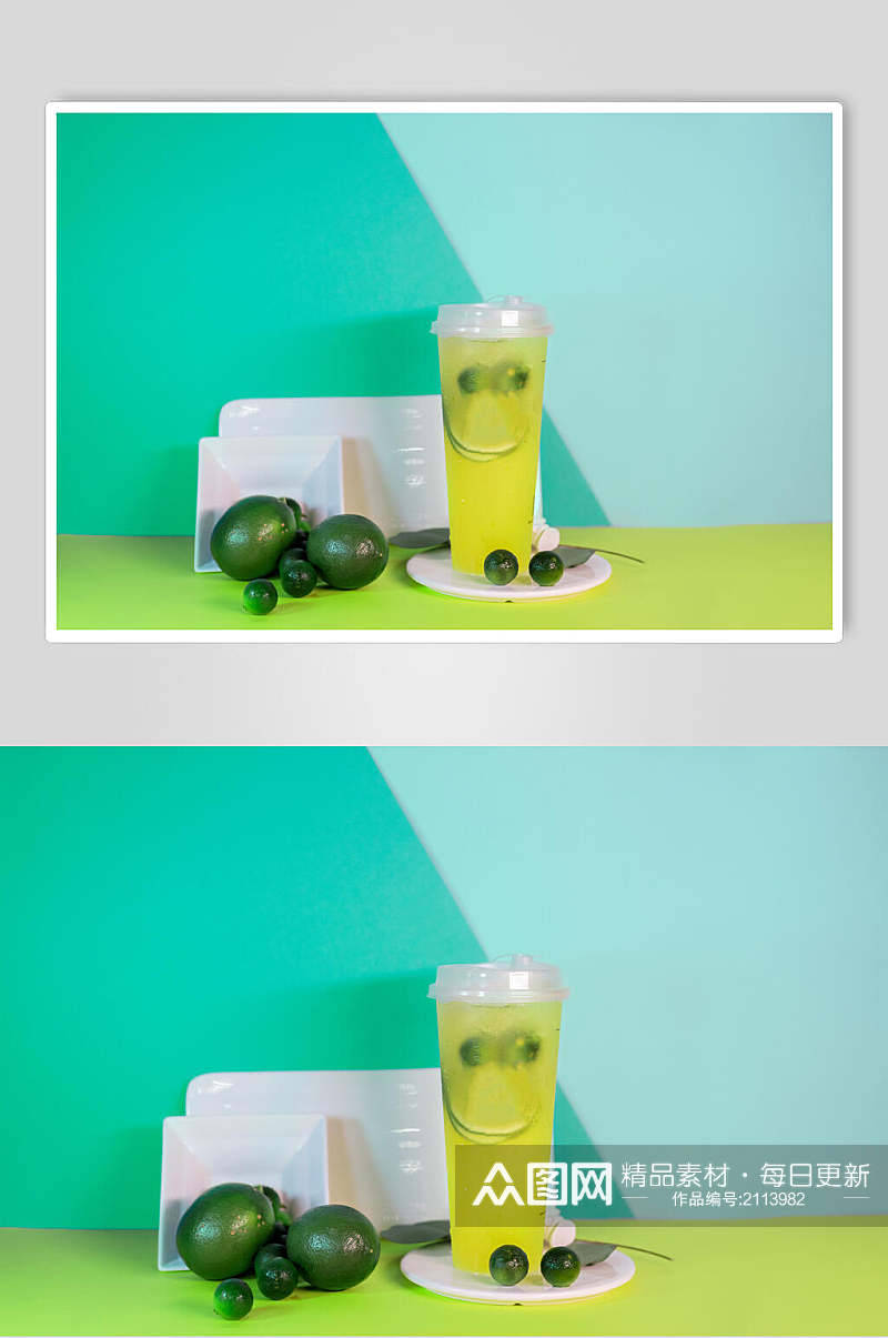 清新青柠果汁奶茶食品图片素材