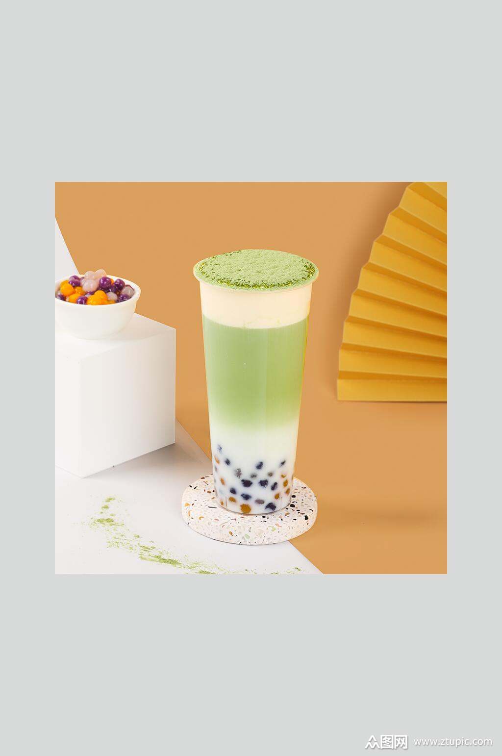 清新抹茶珍珠奶茶食物高清图片素材