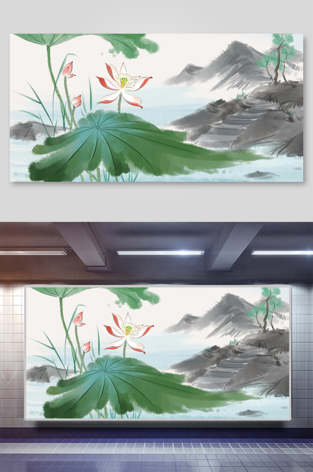唯美水墨荷叶荷花背景素材素材