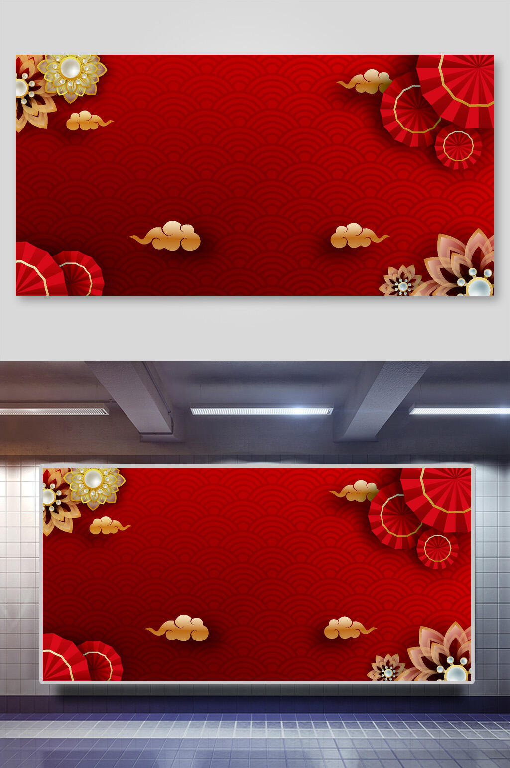 红金花卉新年喜庆背景素材素材