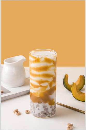 哈密瓜果汁奶茶摄影图片