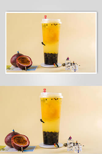 百香果果汁奶茶食物摄影图片