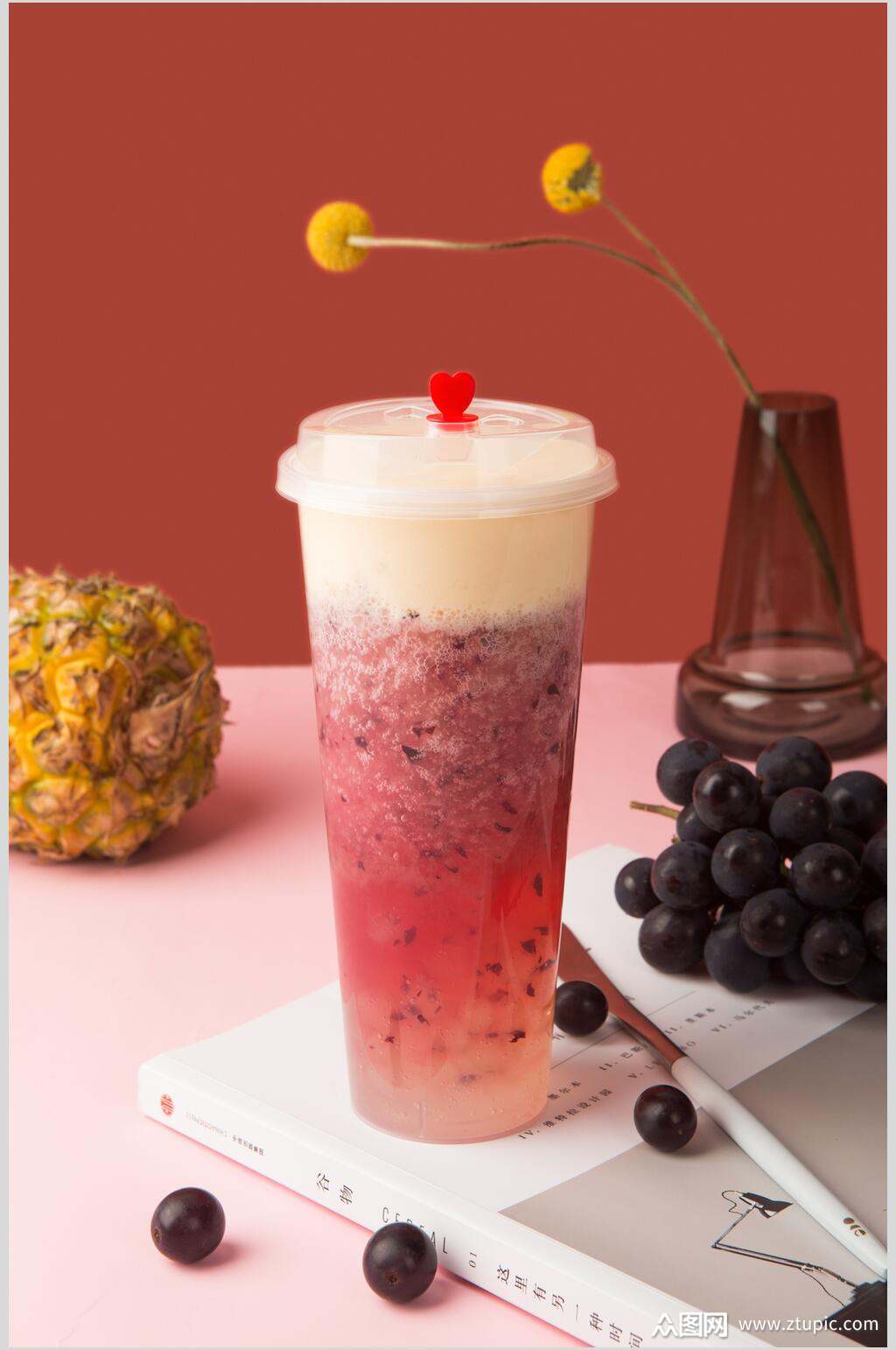 新鲜葡萄果汁奶茶食物图片