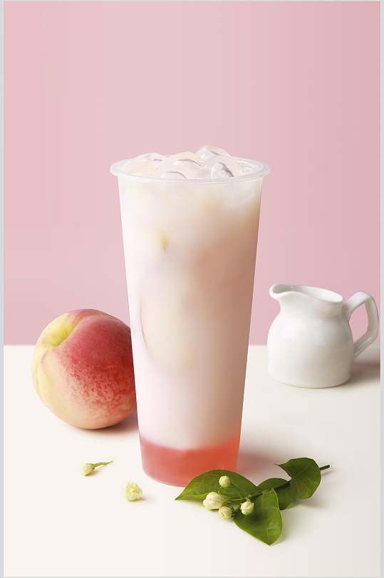 水蜜桃果汁奶茶摄影图片