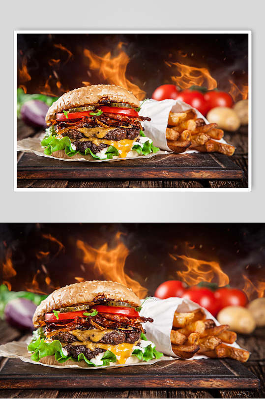 爆款汉堡炸鸡美食摄影图片