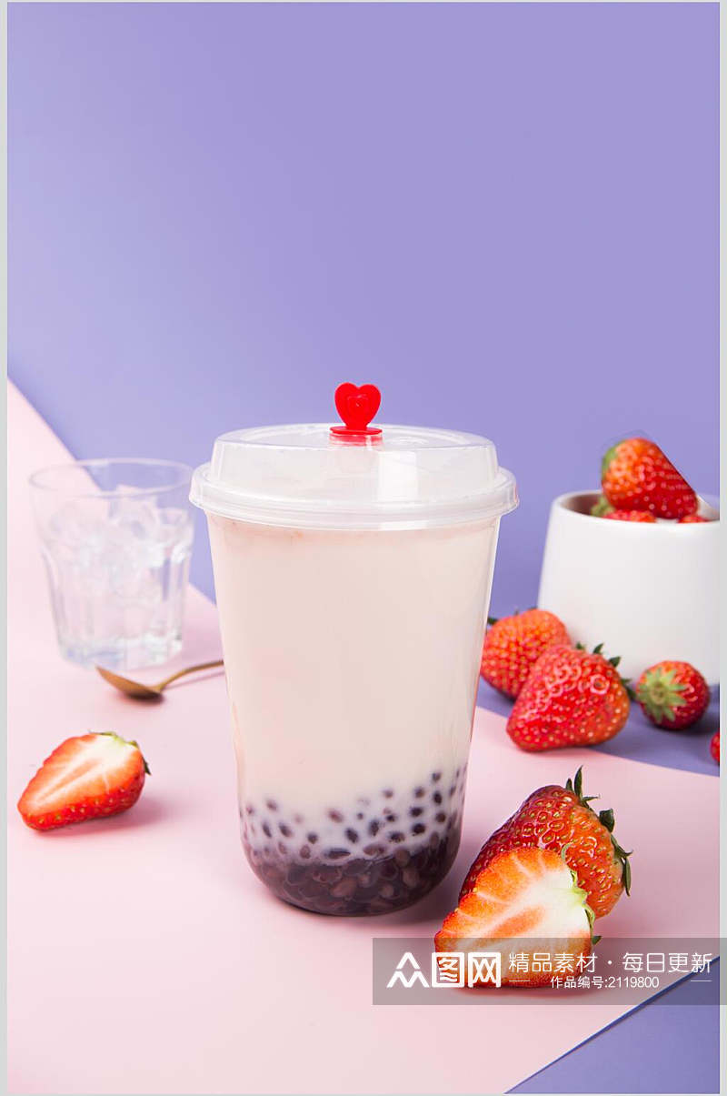 草莓珍珠果汁奶茶食物摄影图片素材