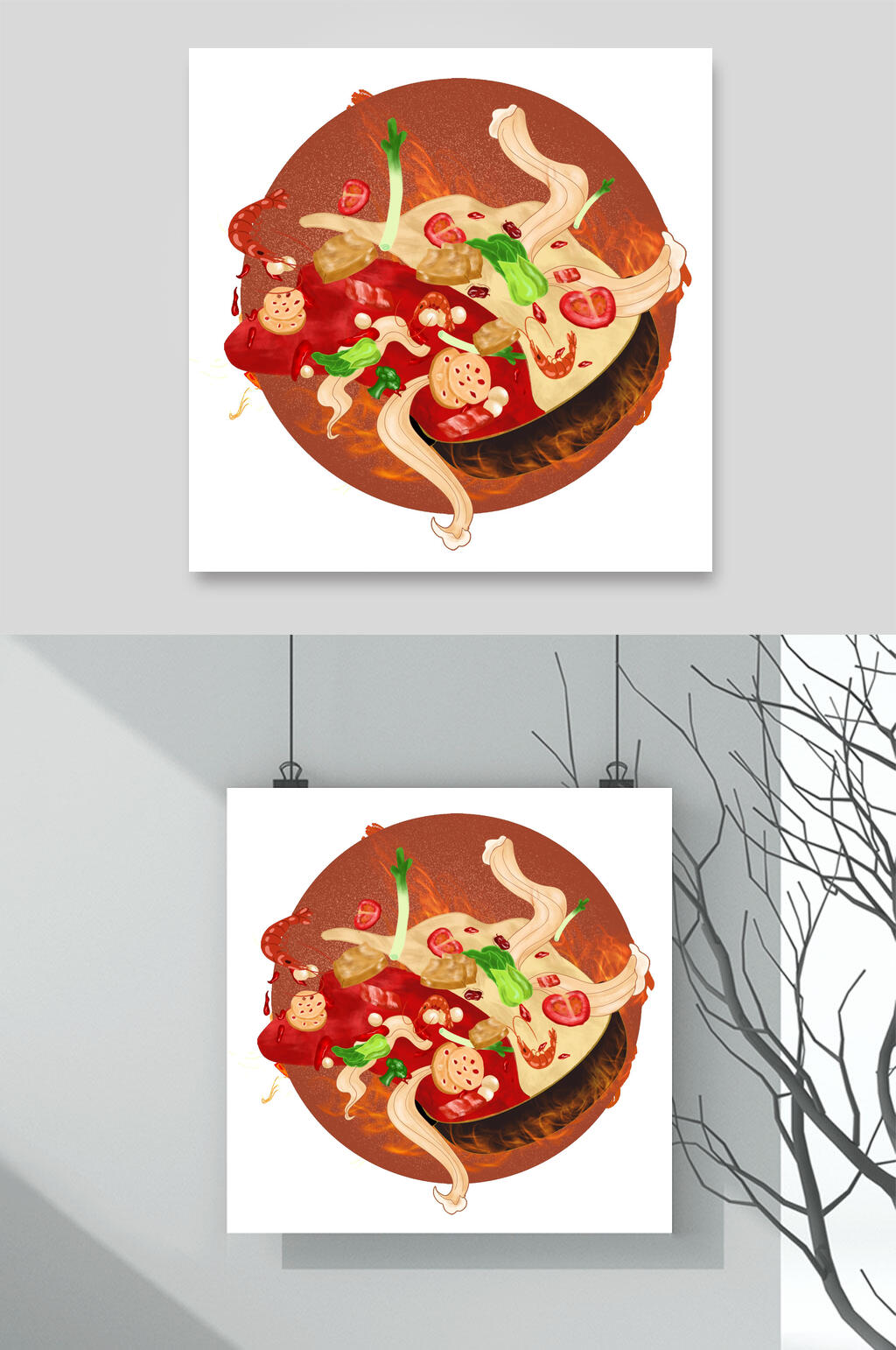 香辣美味火锅美食插画素材素材