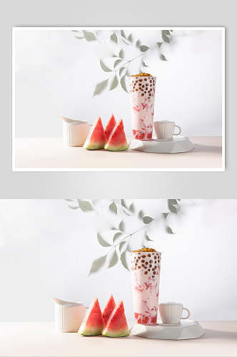 西瓜果汁奶茶食物摄影图片