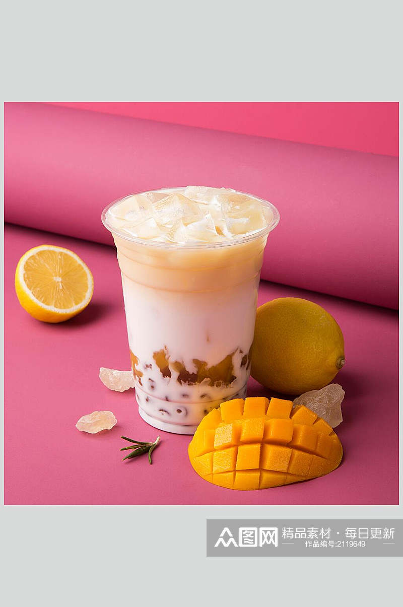 芒果柠檬奶茶食物摄影图片素材
