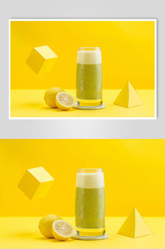 清新黄色立体果汁奶茶摄影图片