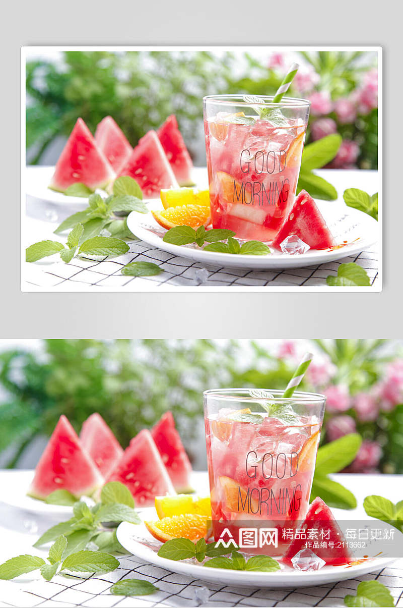 清新夏日西瓜果汁奶茶美食图片素材