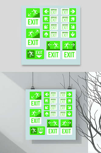 纯绿色安全出口入口指示牌设计元素