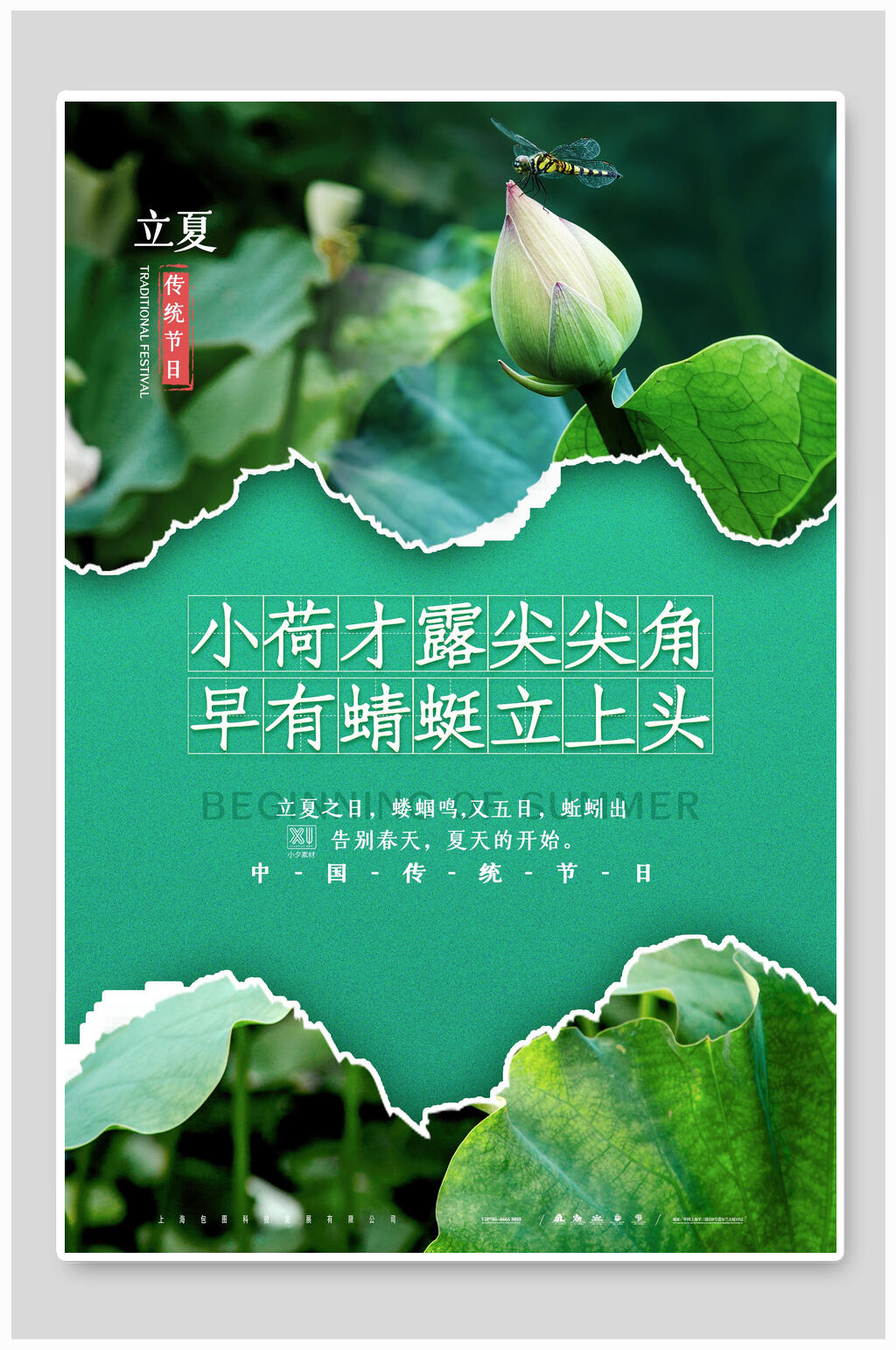 撕纸风小荷才露尖尖角立夏海报素材