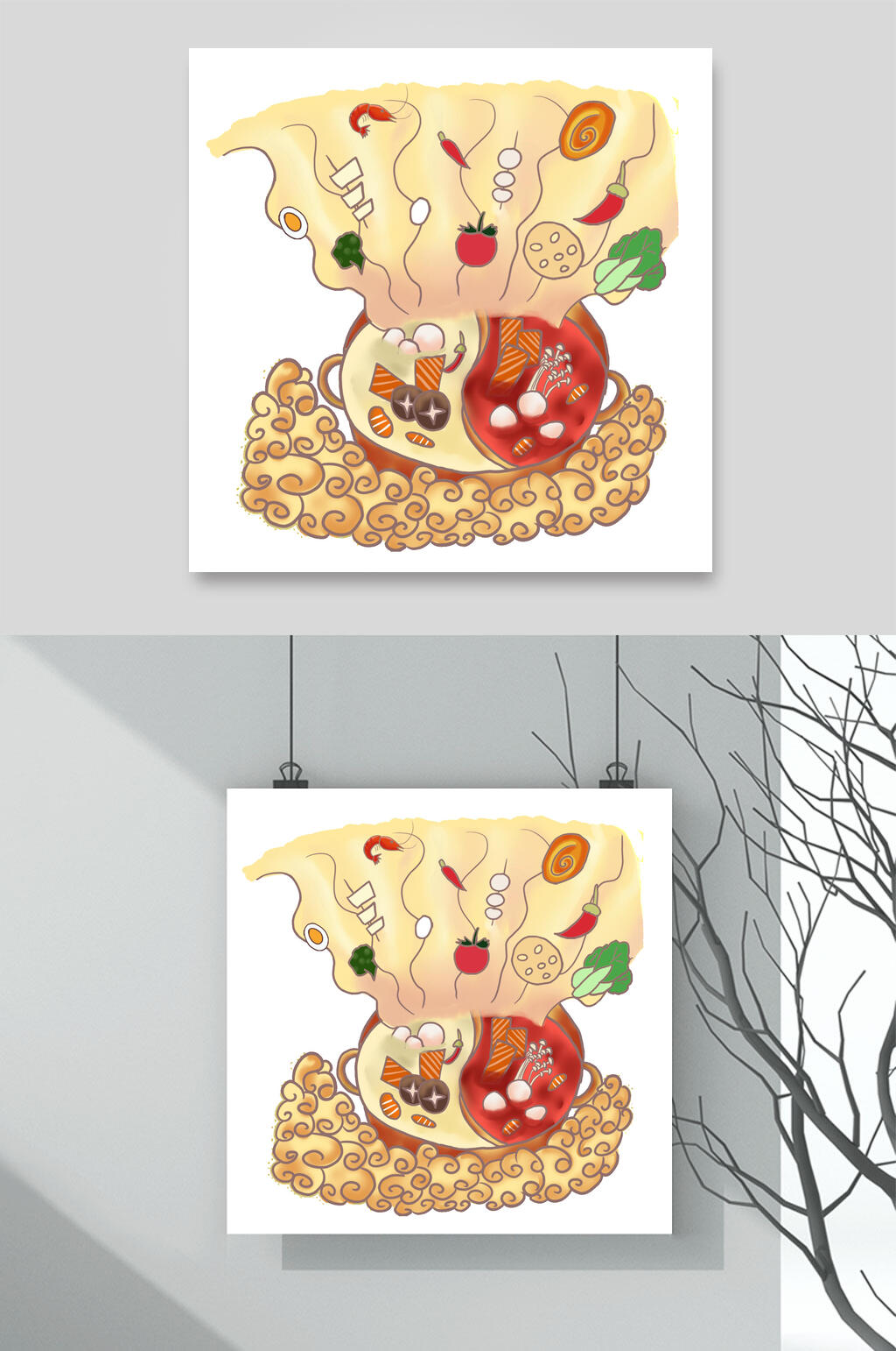 正宗美味火锅美食插画素材素材