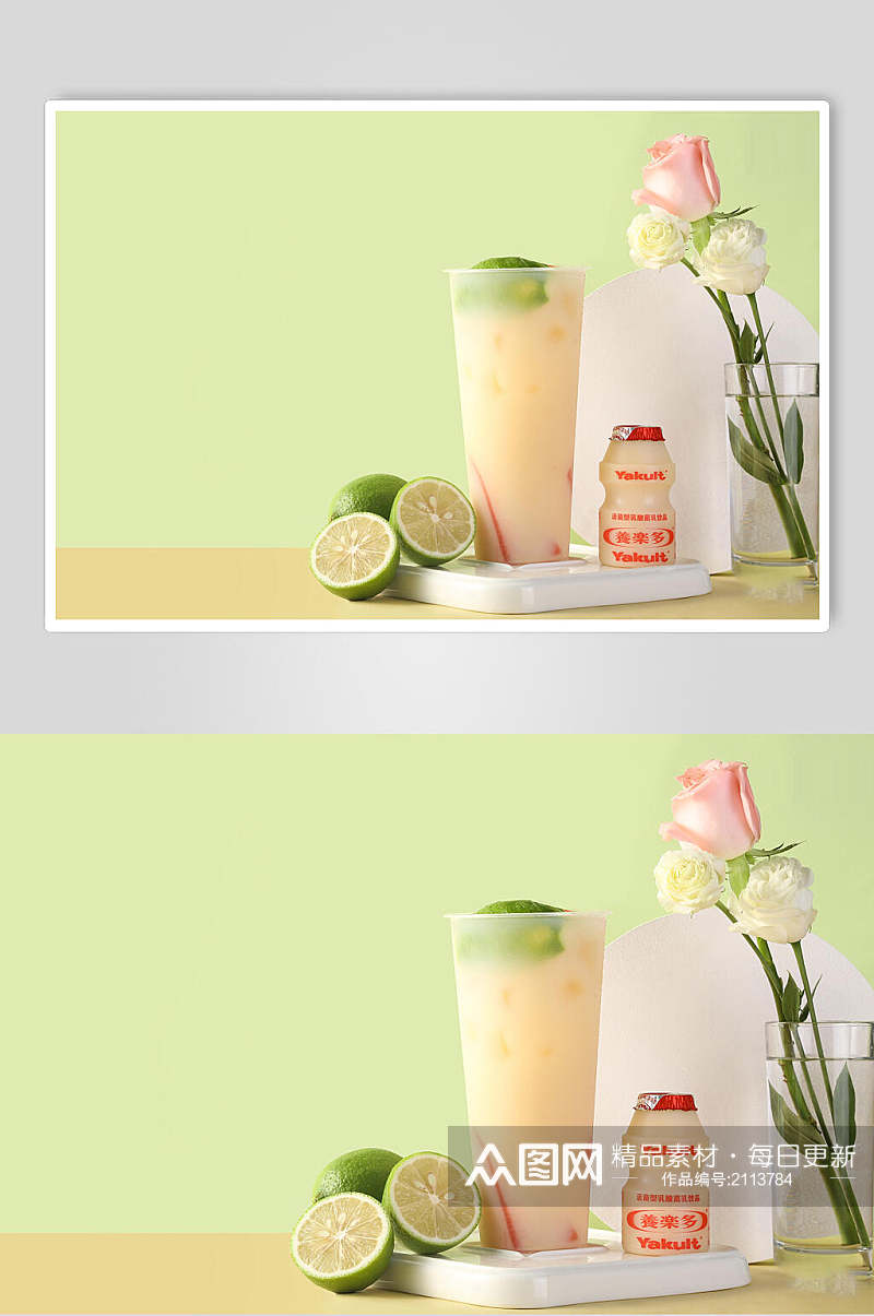 养乐多柠檬果汁奶茶摄影图片素材
