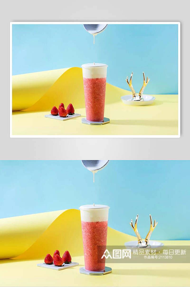 招牌草莓果汁奶茶摄影图片素材
