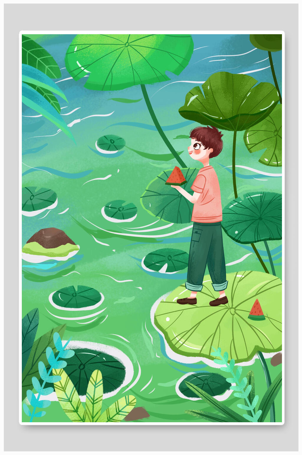 清爽夏日立夏节气插画素材素材
