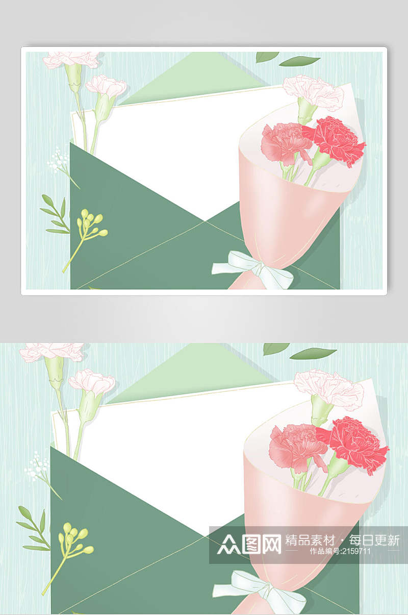 绿色信封花卉设计素材素材