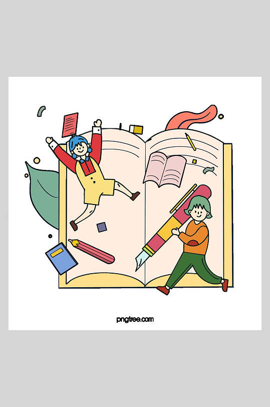 卡通风儿童写作业开学季插画