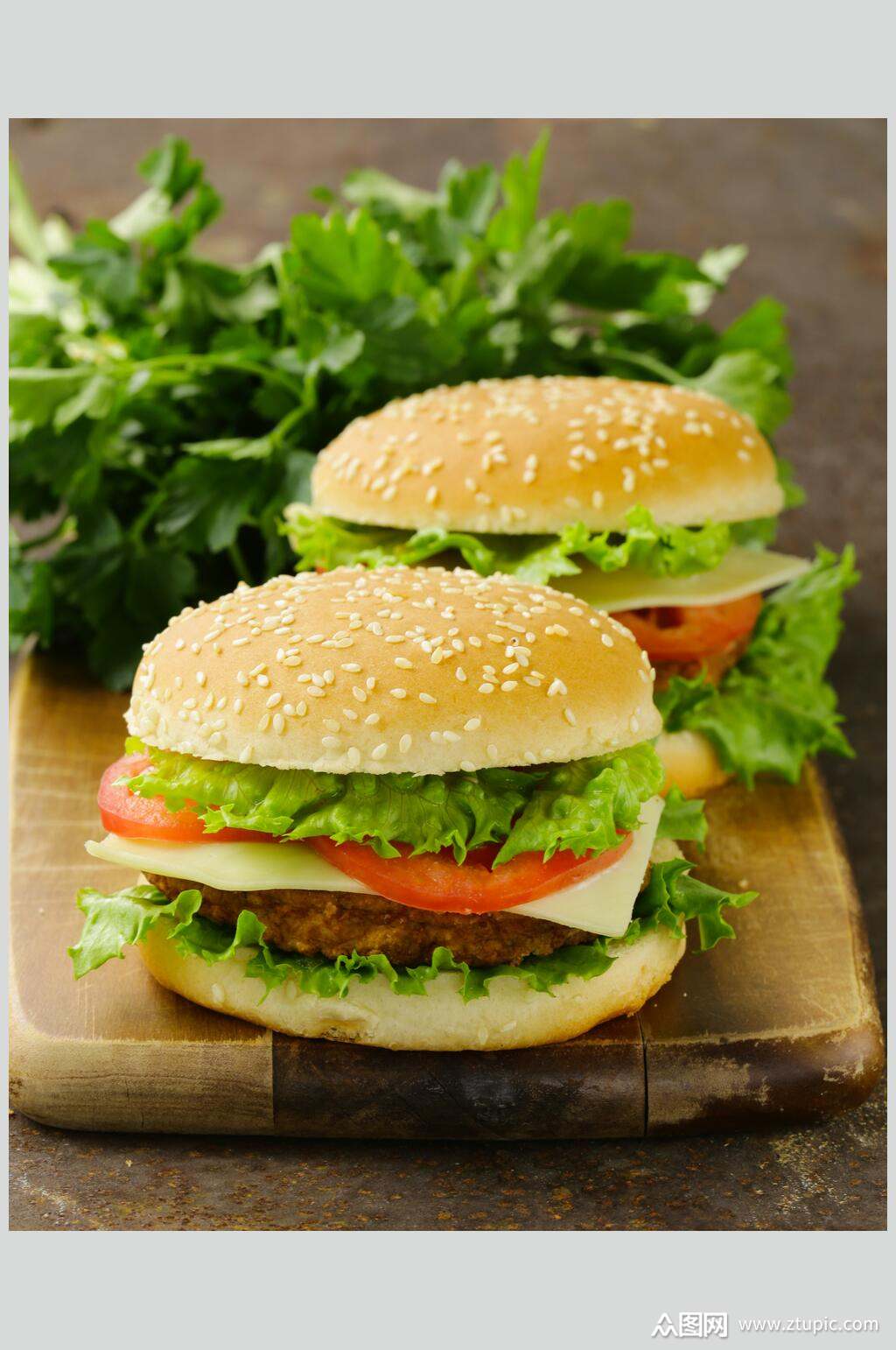 正宗美味下午茶汉堡炸鸡美食摄影图片