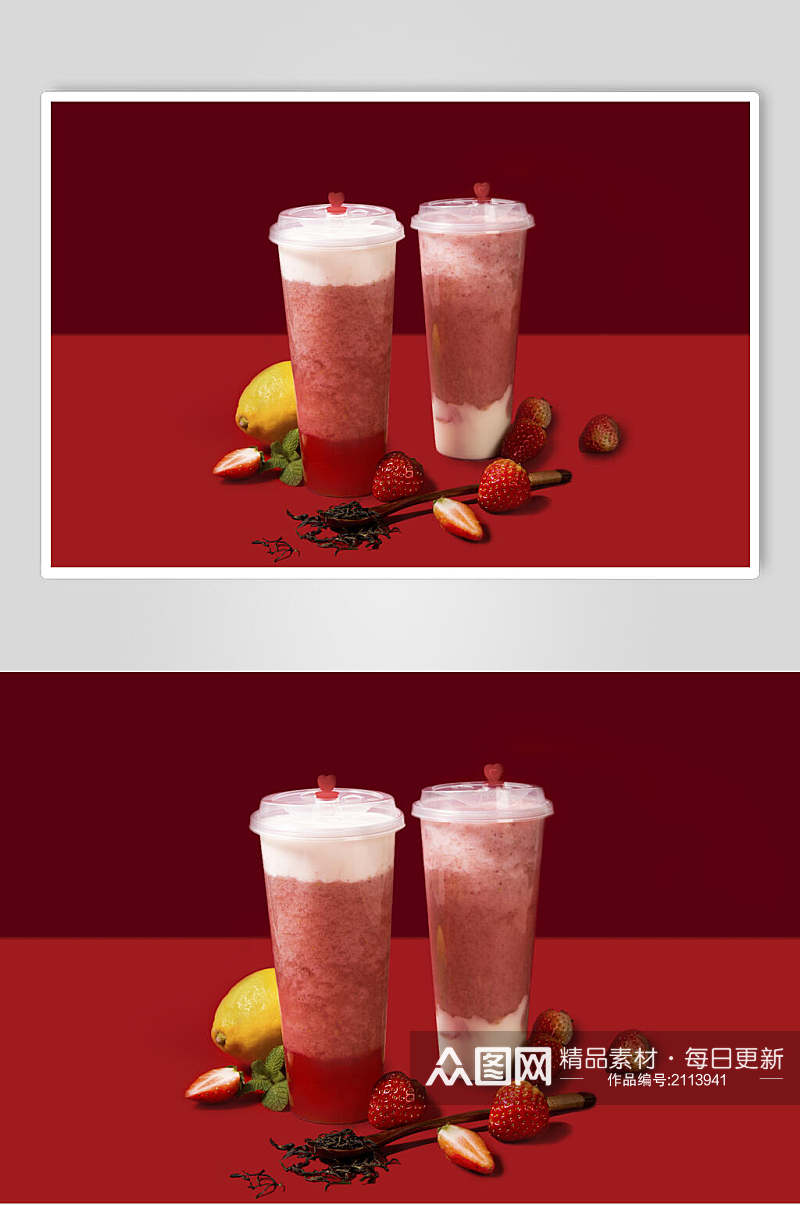 红色草莓果汁奶茶食品图片素材