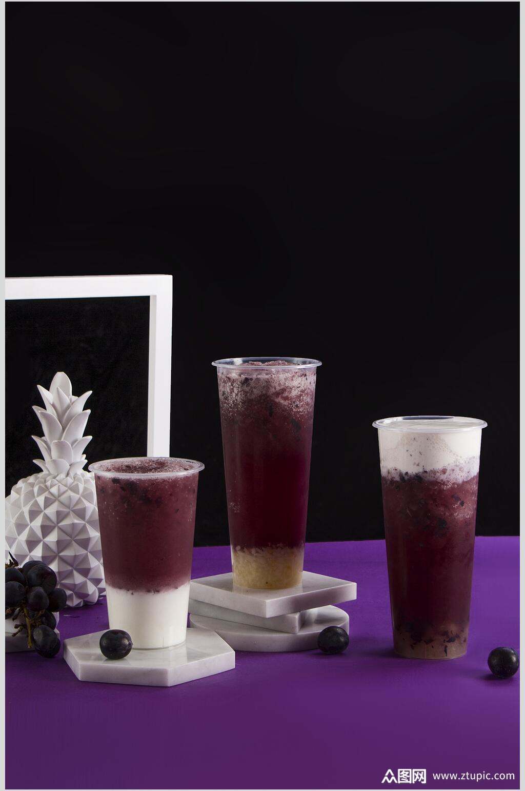 清爽美味葡萄果汁奶茶摄影图片