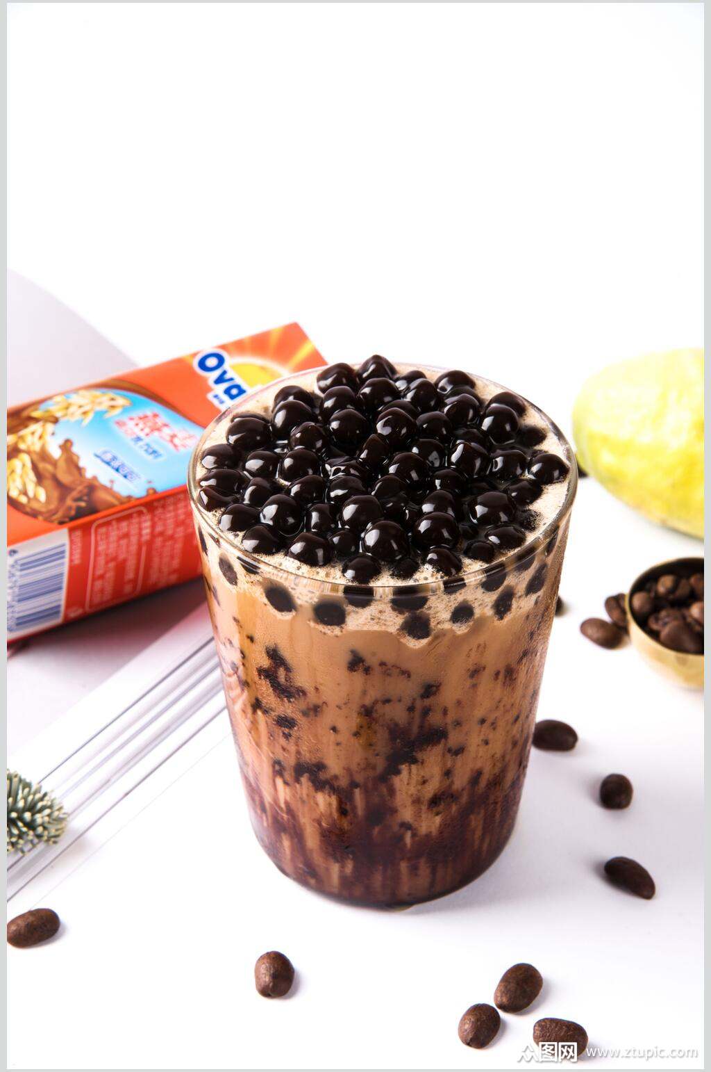 网红黑糖珍珠果汁奶茶食物高清图片