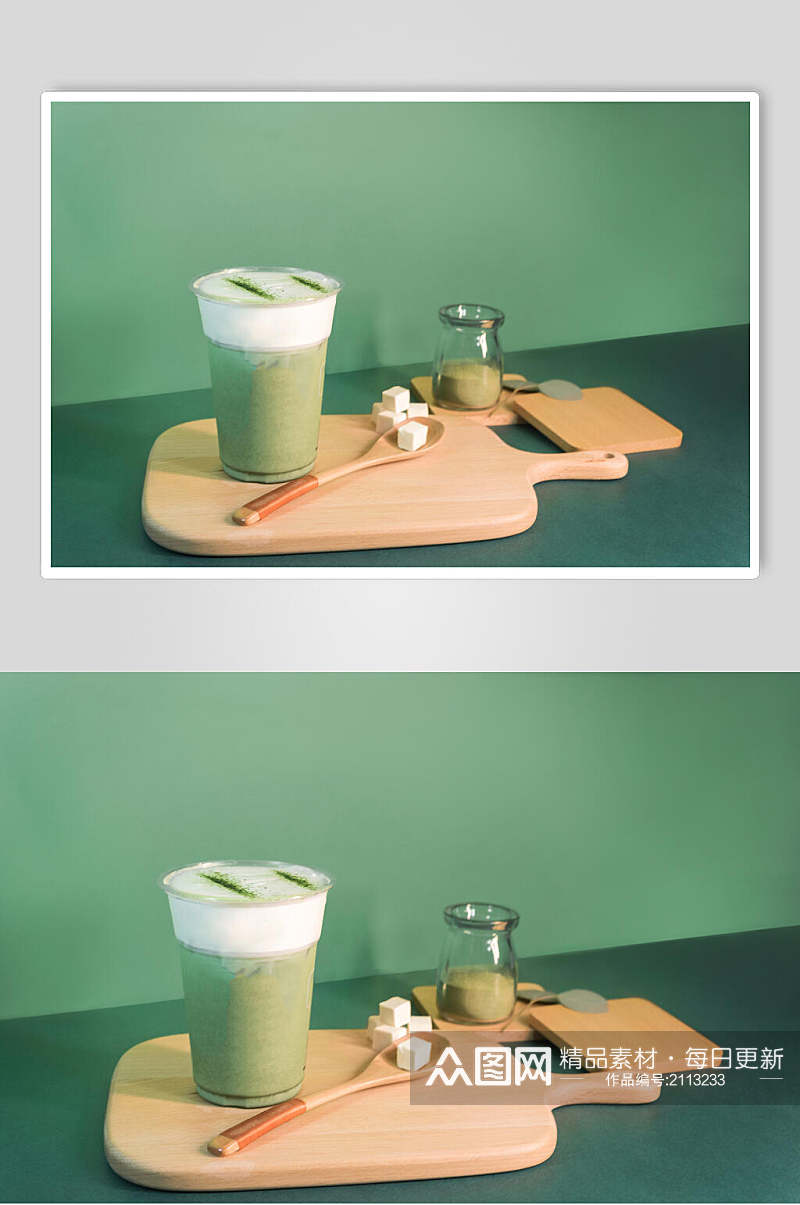 抹茶奶盖摄影图素材