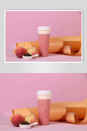 粉色水蜜桃果汁奶茶图片