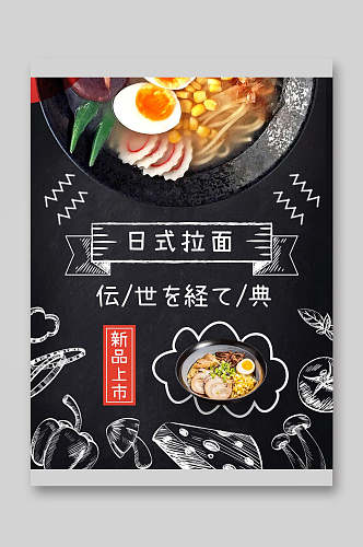 手绘日式拉面餐饮美食菜单海报