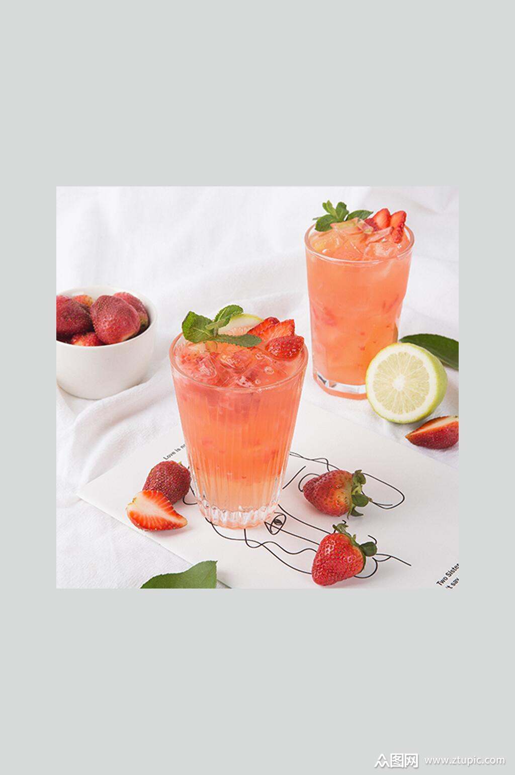 招牌草莓奶茶食物高清图片