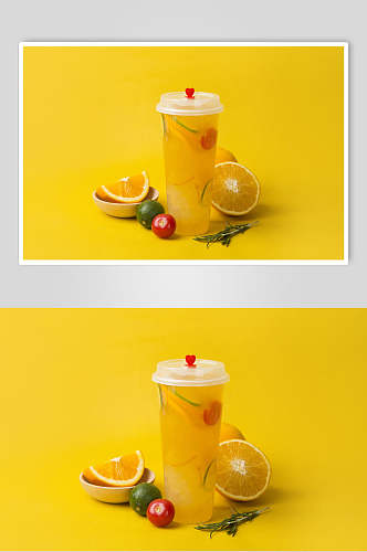 黄色柠檬茶果汁奶茶摄影图片