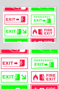 各种颜色安全出口入口指示牌设计元素