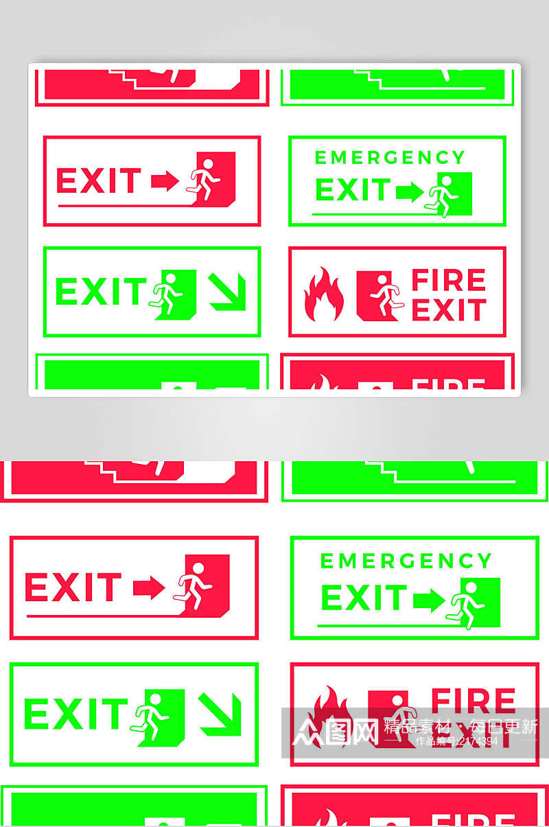 各种颜色安全出口入口指示牌设计元素素材