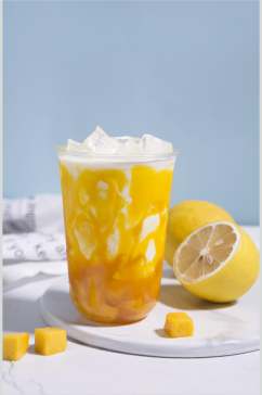 柠檬芒果果汁奶茶食物高清图片