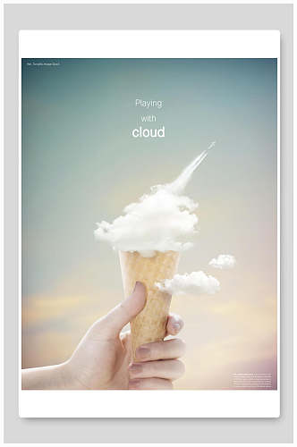 冰淇淋蓝天白云创意产品展示背景素材