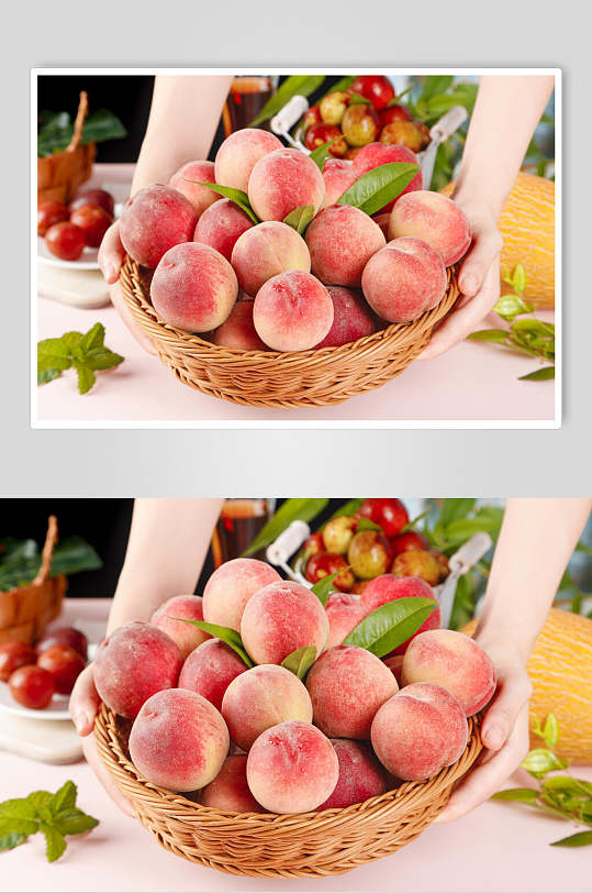 清新粉色水蜜桃水果摄影图片