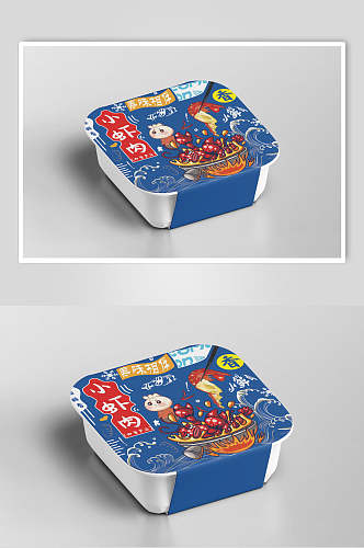 蓝色小虾肉螺蛳粉外卖餐盒样机效果图
