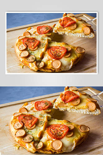 西红柿火腿披萨食物图片