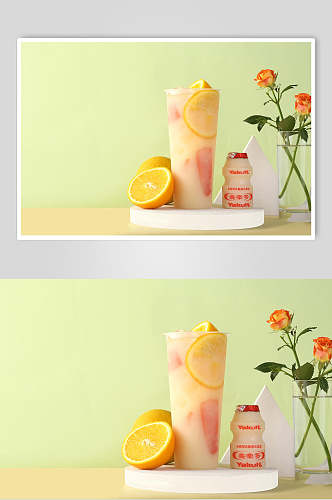 美味养乐多橙汁果汁奶茶美食摄影图片
