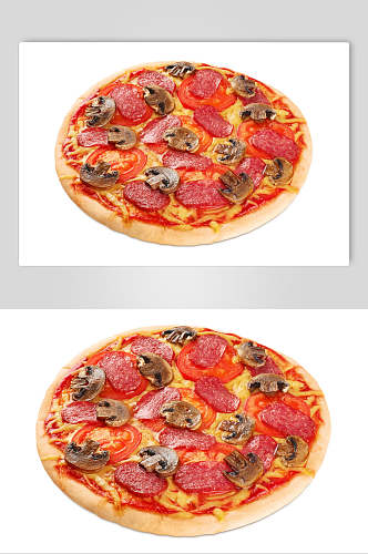 新鲜火腿香菇披萨食物图片