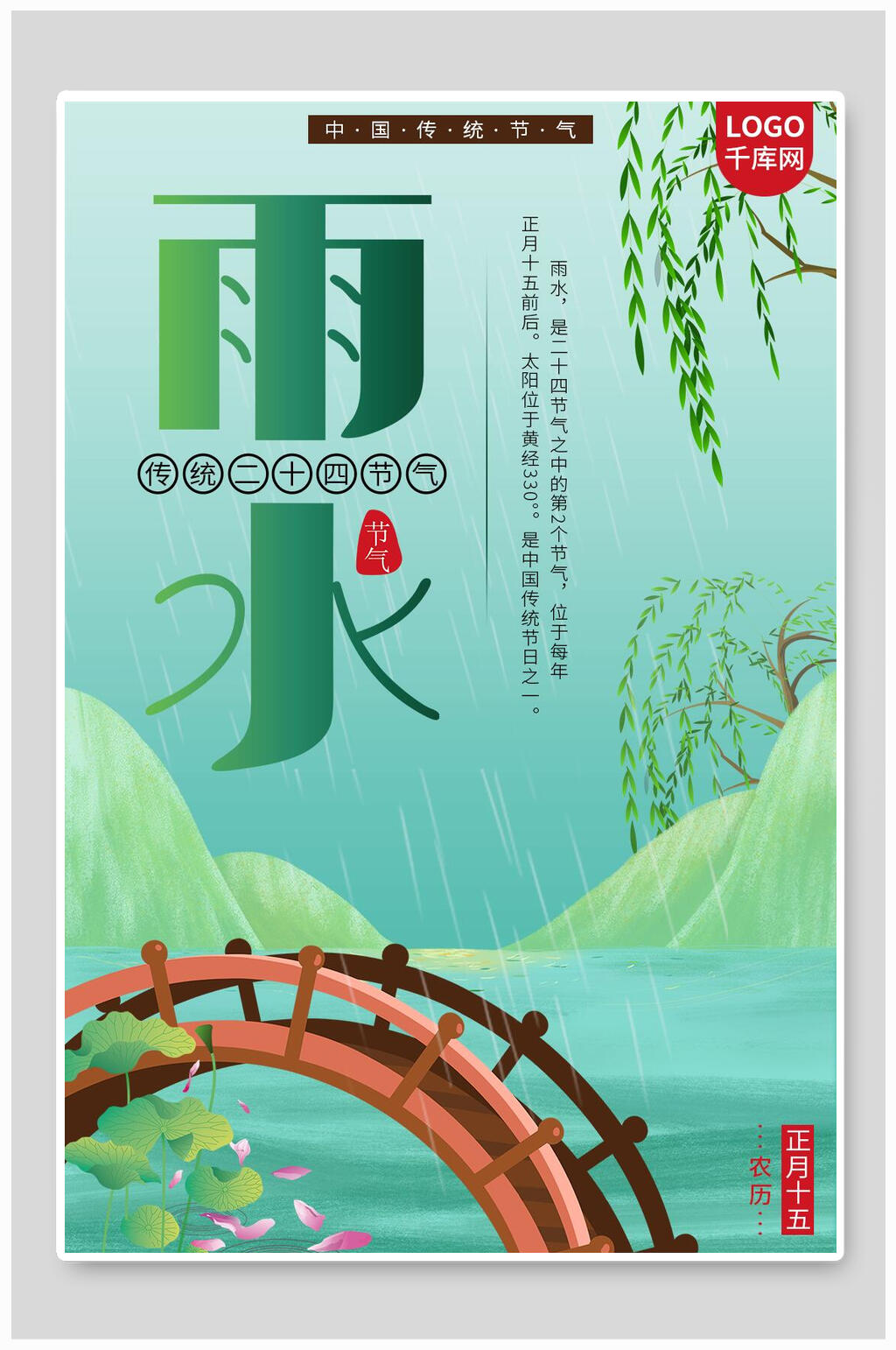清新绿色二十四节气雨水海报素材