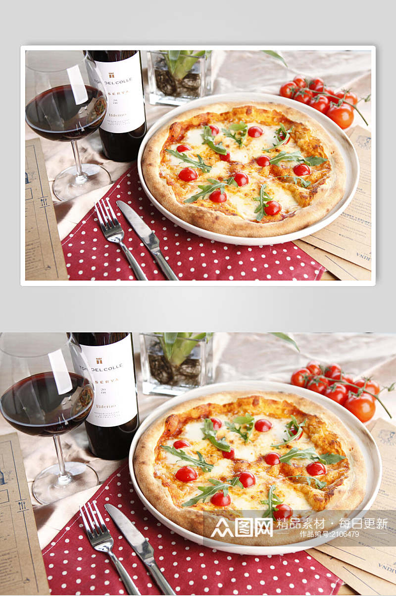 高端西餐红酒披萨美食摄影图片素材