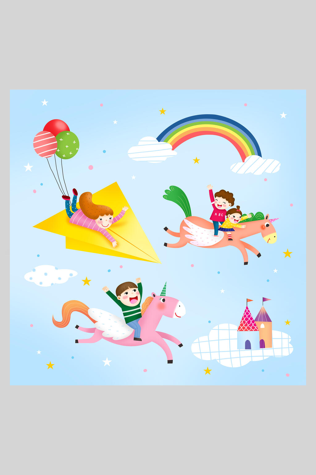 缤纷彩虹手绘幼儿园壁画墙插画素材素材