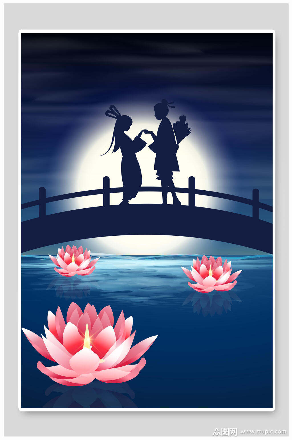 河灯鹊桥相会七夕背景素材素材模板下载-编号2137443-众图网