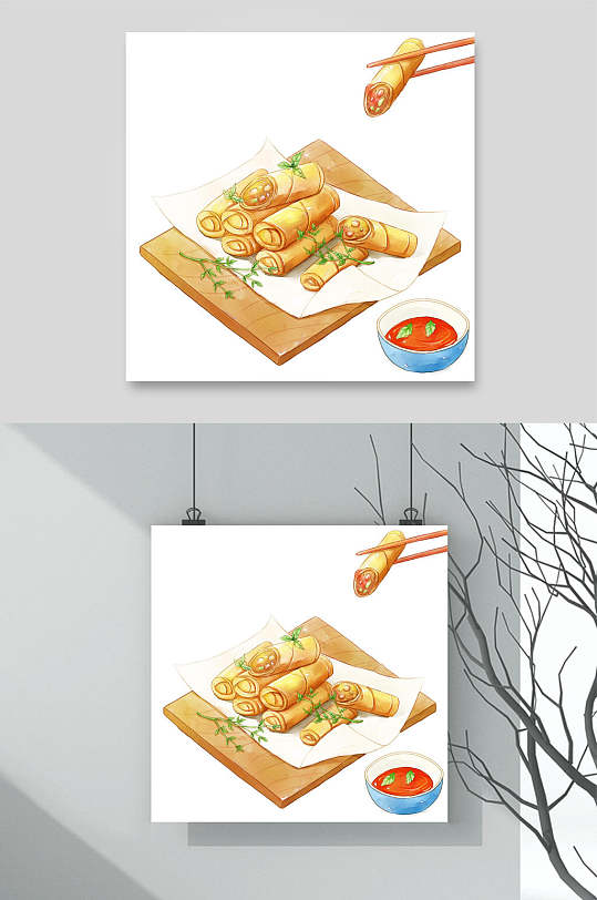 美食春卷插画