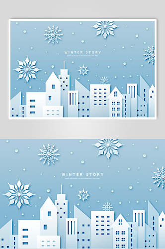 冬季剪纸淡蓝色海报